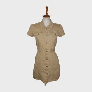 Zara Size M Khaki Button Down Denim A-Line Dress